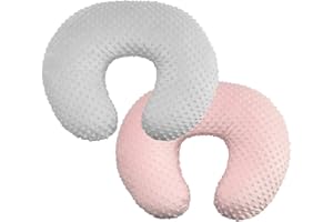 Owlowla 2Pack Nursing Pillow Cover Grey&Pink Nursing Pillow Covers Set Breastfeeding Pillow Slipcover Fits Naked Nursing Pillow for Baby Boy Girl(Silver Gray/Blush)
