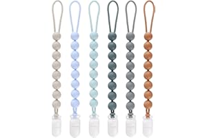 NASHRIO 6-Pack Silicone Pacifier Clips for Baby Boys and Girls - One-Piece Beads, Rust-Free Holders, Teething Relief, Baby Necessities, Newborn Safe Baby Essentials