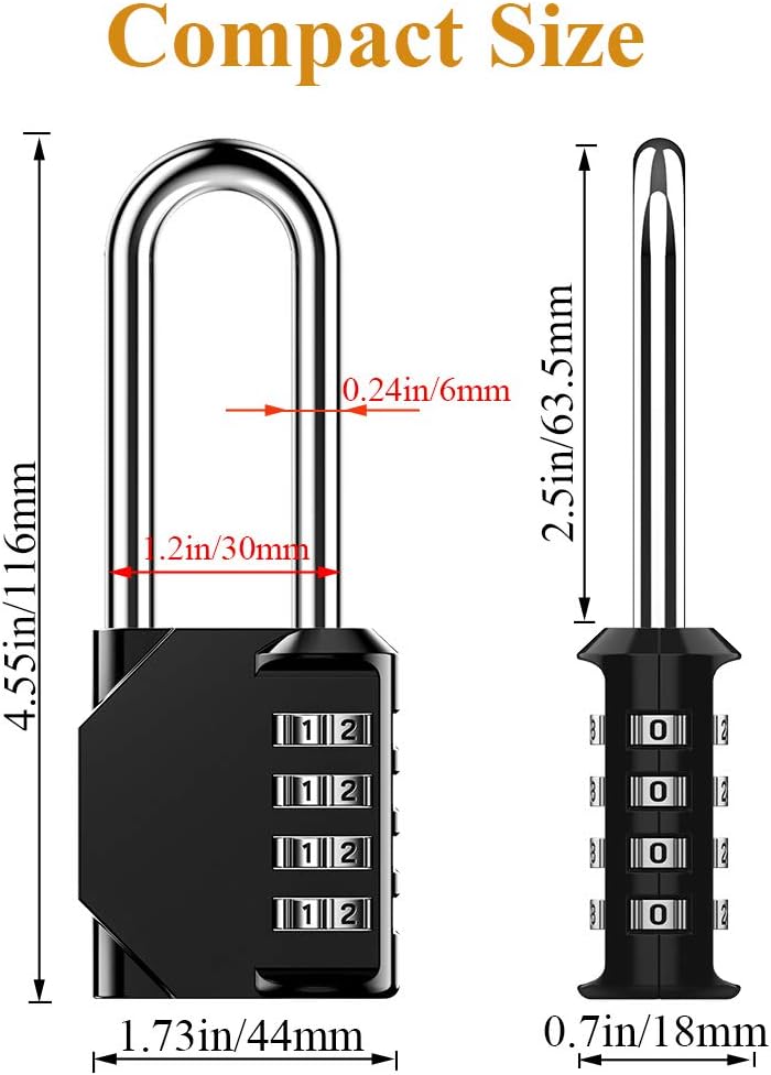 Combination Lock, TOWOKE 2 Pack 2.5 Inch Combo Locks, 4 Digit Long Shackle Waterproof Padlocks for Outdoor Use, Fence, Backyard Gate, Gym Locker, Shed, Hasp Storage, Black - - 