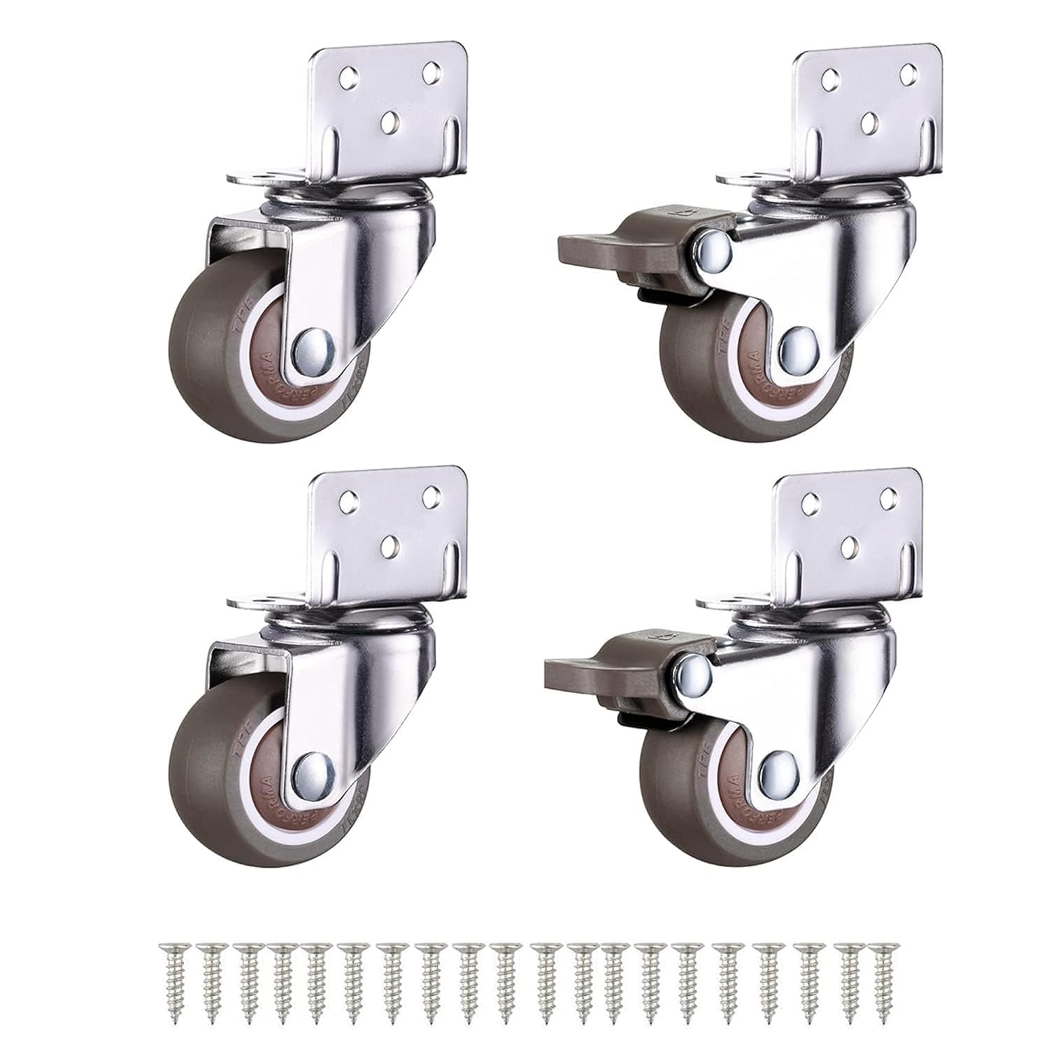 Photo 1 of 1 Inches L-Shaped Plate Swivel Caster, with Brake Rubber Caster, Side Mount casters for Loading Capacity 100 Lbs Suitable for Flower Stand, Furniture, Bookshelf,Set of 4 (1 Inch L-Shape Casters)