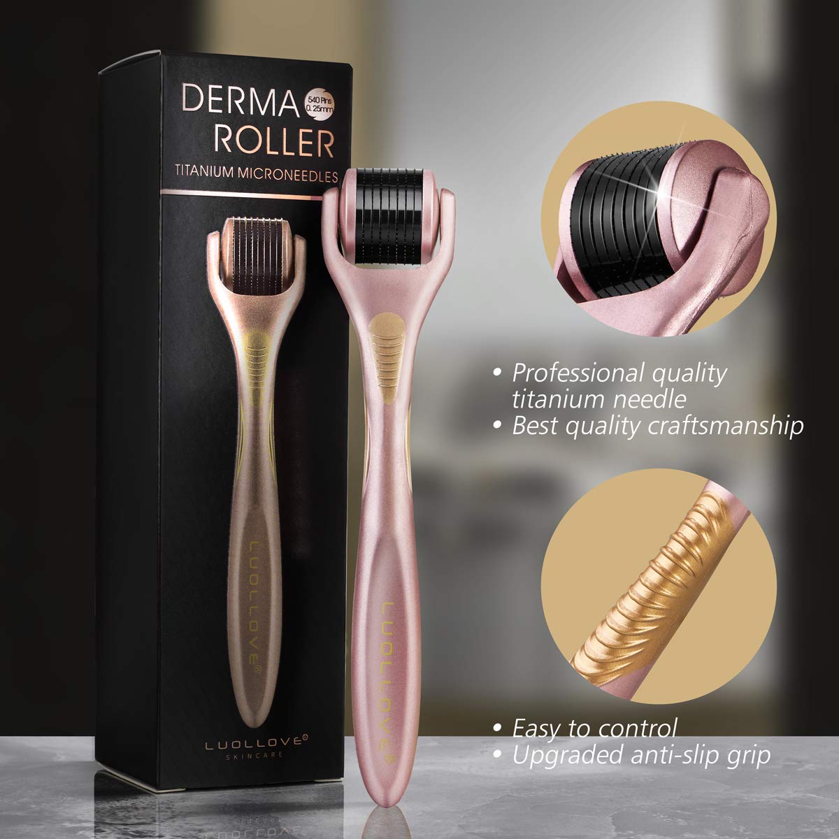 Derma Roller for Face, Sclap, Microneedle Roller for Hair Growth Women Facial Needle Roller 540 0.25mm Rose Gold Includes Storage Case: Beauty