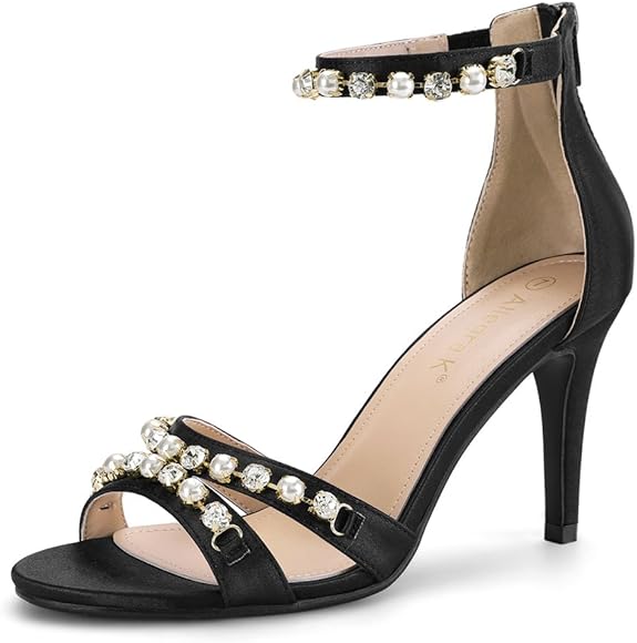 black rhinestone heels ankle strap