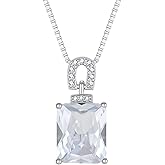 Inpasne Emerald Cut Necklace 925 Sterling Silver Baguette Birthstone Pendant Necklace Jewelry Gifts for Women