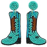 Emulily Beaded Western Boots Post Earrings Handmade Western Cowboy (Turquoise)