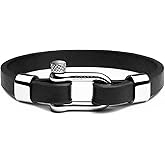Elegatto Morelle Premium Leather Bracelet for Men | Full-Grain Black Leather with Silver Polished Stainless Steel Shackle Closure | Men’s Designer Jewelry