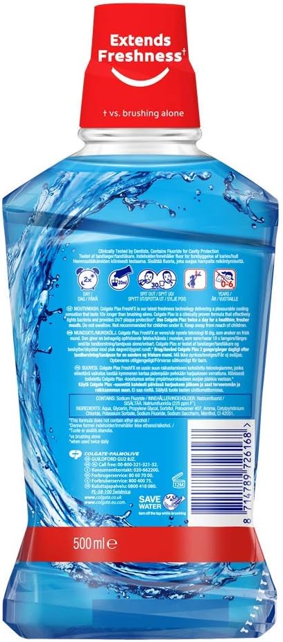 Colgate Plax Cool Mint Mouthwash 500ml, Fresh Breath mouthwash, Instant Long-Lasting Freshness, no Burn Experience - Image 3