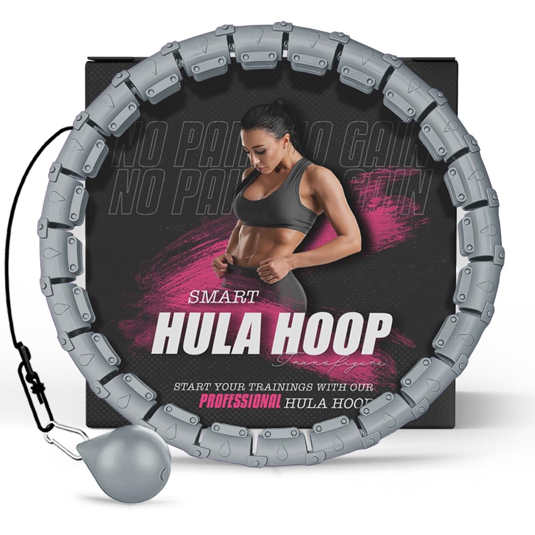 Active 100 Fitness Hula Hoops, Smart Weighted Hula Hoop for Adults, Adjustable Infinity Hoop with 360° Auto-Spinning Ball, Weight Loss Exercise Equipment for Home Use (Black)