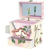 Enchantmints Sweet Fairy Wren Jewelry Box for Girls Musical – Kids Treasure Chest with 4 Pullout Drawers & Spinning Figurine - Ideal for Birthdays Valentine's Gifts