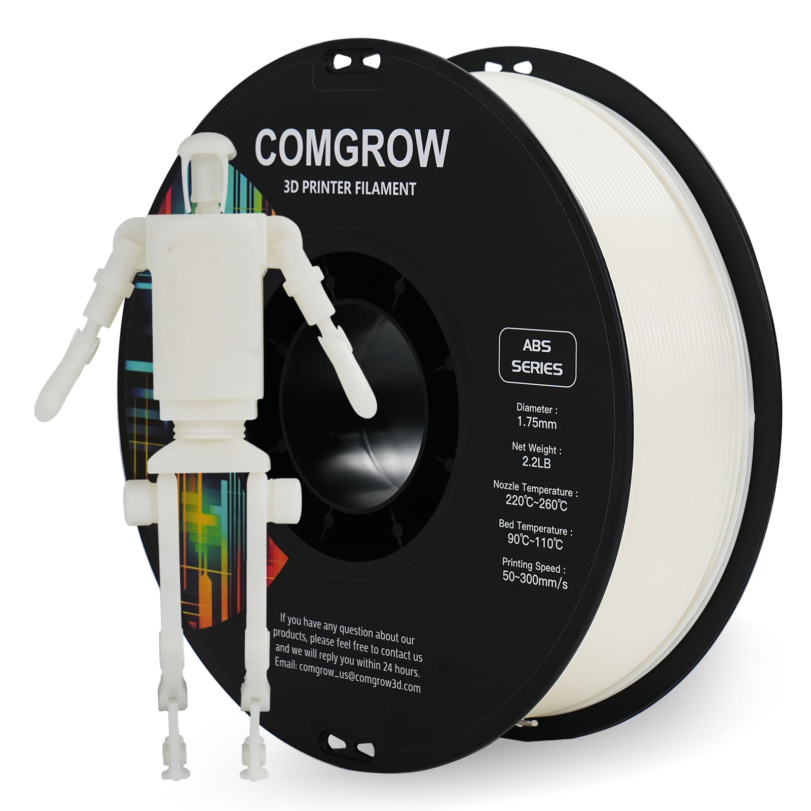 Photo 1 of Comgrow ABS Filament 1.75mm, ABS 3D Printer Filament 1.75mm Heat Resistant 1kg ABS 3D Printing Filament 1.75mm, Strong and Durable, Dimensional Accuracy +/- 0.02mm White