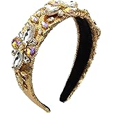 Florate Pearl Bead Crystal Flower Headband for Women Luxury Royal Rhinestone Sequined Bling Bling Hairband Elegant Accessories (H1130-gold)