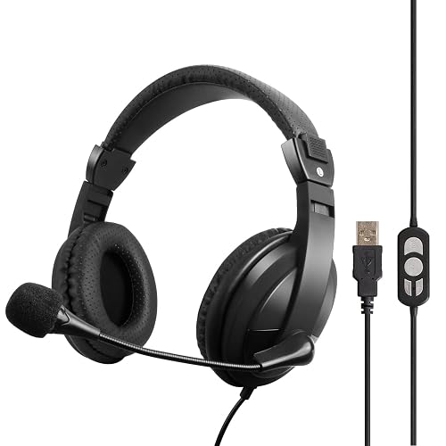 VCOM USB Computer Headset with Microphone, Stereo Over Ear Headphones ...