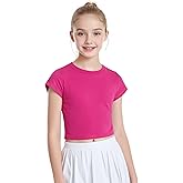 Auranso Girls Crop Tops Summer Short Sleeve Round Neck T Shirts Basic Tee for Kids