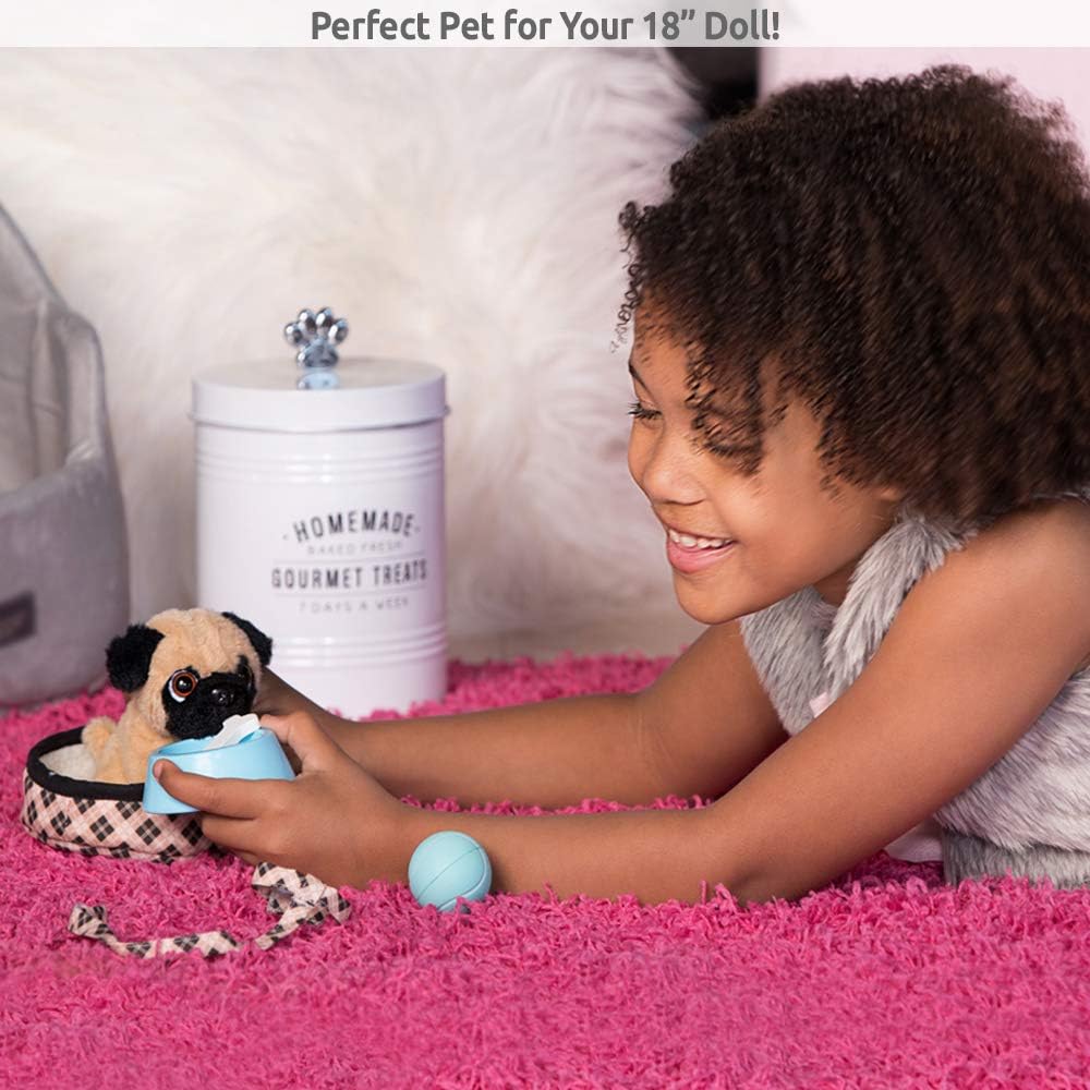 Adora Amazing Pets Preston the Brown Pug – 18 Doll Accessory includes 4.5 Dog, Dog Bed, Collar, Leash, Ball, Wooden Bowl and Bone ( Exclusive): Toys & Games