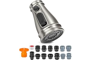 PZTO kitchen Faucet head replacement:sink sprayer parts,13 adapters,Pull down spray nozzle 3-Function Compatible American Standard for delta,kohles Faucets,Brushed Nickel