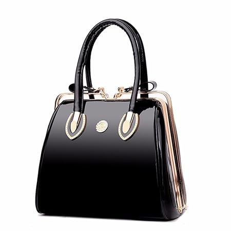 GQFGYYL Neuer Lack - Handtasche, Atmosphäre, Mode, Retro, Kleine Tasche, Helles Brot,Schwarz