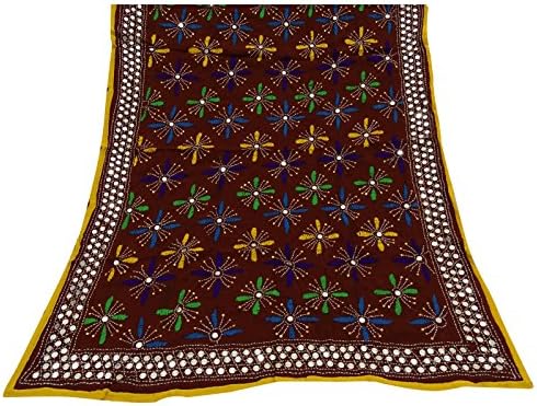 Vintage Dupatta Long Indian Phulkari Embroidered Georgette Antique Brown Stole