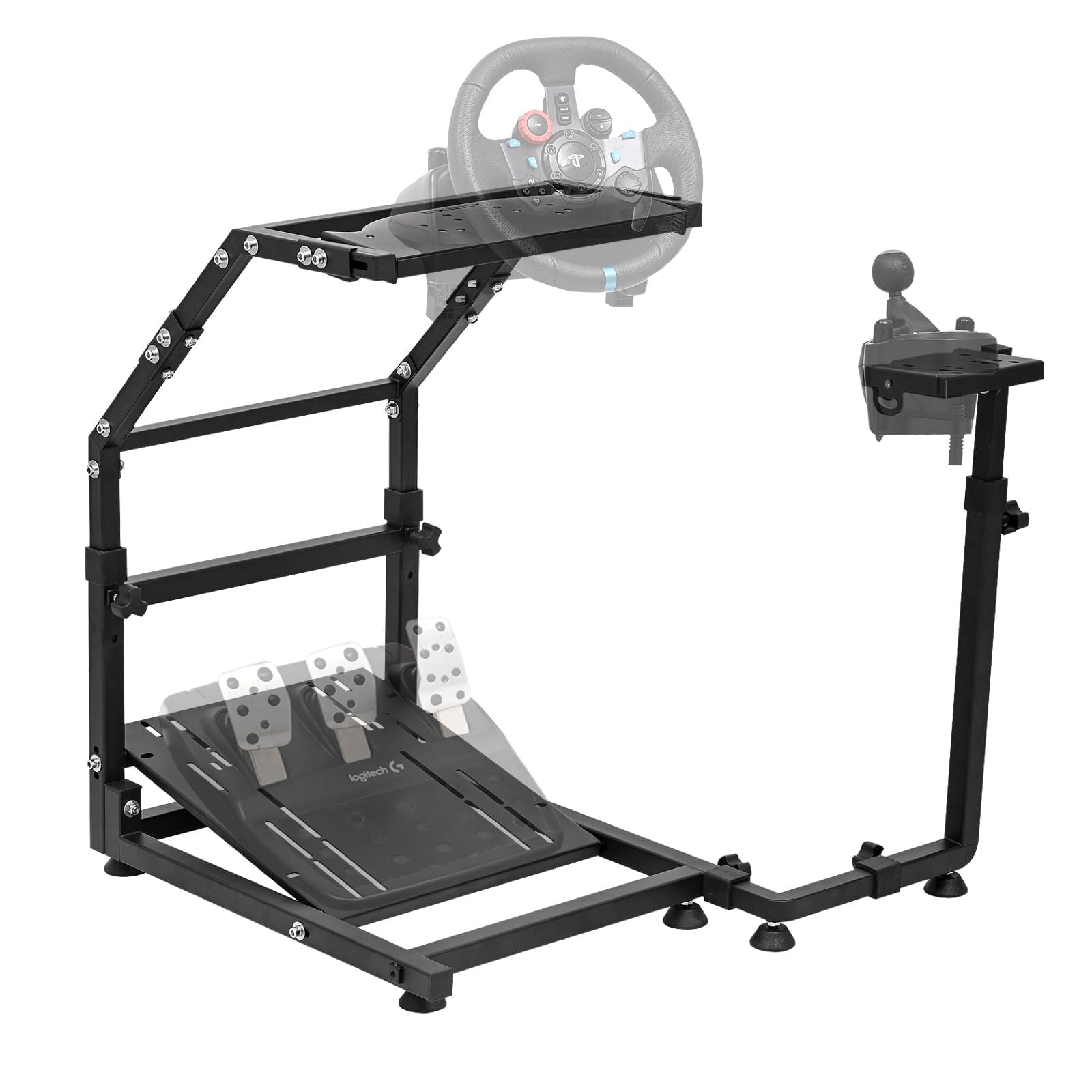 CXRCY Soporte para volante de carreras, altura ajustable y plegable, compatible con cabina de juego Logitech G920 G29 G27 G25 (rueda y pedales no incluidos)
