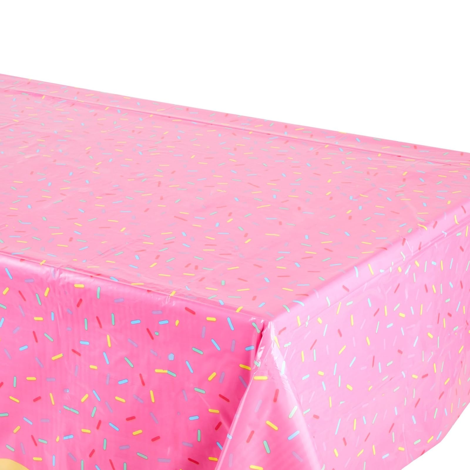 3 Pack Donut Birthday Party Table Covers, 54x108 Inch Pink Sprinkle Tablecloth, Disposable Plastic Rectangle Tablecloth for Donut Themed Birthday Parties & Events