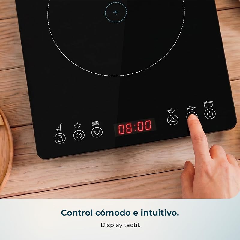 Placa de indução portátil Full Magma Slim Pure. 2000W, design de vidro, ecrã tátil, 9 níveis de energia, temporizador, alta resistência, fácil de limpar, superfície 26x32cm