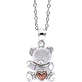 Charm America - Silver Teddy Bear Pendant Necklace- 925 Sterling Silver- Silver Adjustable Necklace 16"-18"