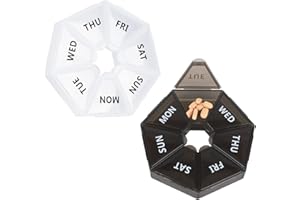 2Pcs Weekly Pill Box Organiser, 7 Day Travel Pill Box, 2 Times a Day Clear and Black Small Medicine Storage Box, Separate 7 C