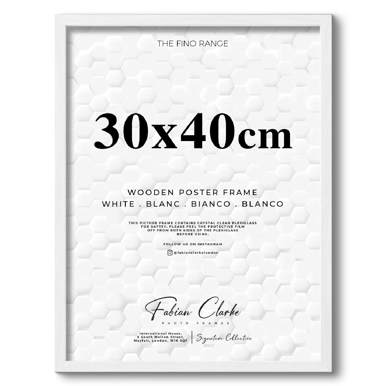 Thin Wooden Picture Frame for Posters Poster Prints and Photos with Plexiglass Front For Safety Hang on the Wall in Portrait or Landscape Ideal for Interior Design (30x40cm, White)