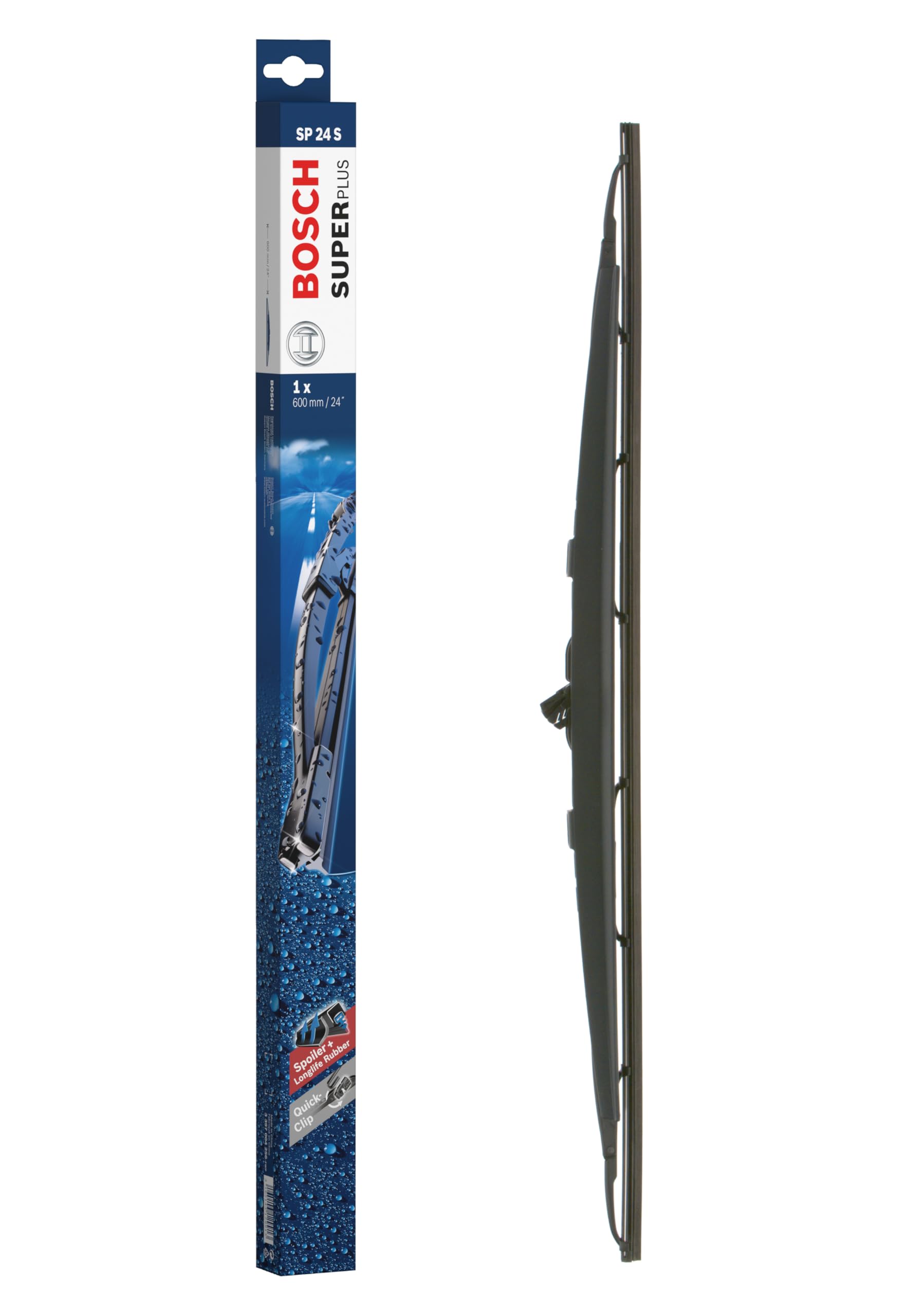 Bosch Wiper Blade Super Plus Spoiler SP24S, Length: 600mm − Single Front Wiper Blades