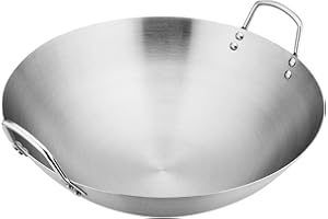 Milageto Steel Saute Pan Double Handle Multipurpose Professional Cooking Wok Frying Pan for Kitchen, 32cm