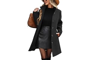 UMIPUBO Women's Winter Single Breasted Pea Coat Casual Stand Collar Overcoat Work Office Classic Jacket with Pockets