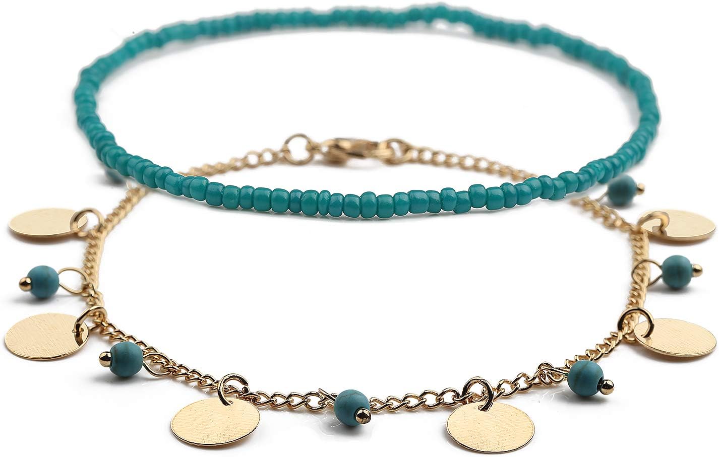 Askito Starfish Turtle Anklet Adjustable Multilayer Charm Beads Beach Handmade Boho Turquoise Stone Charm Anklet Foot Jewelry for Women Girls (B)