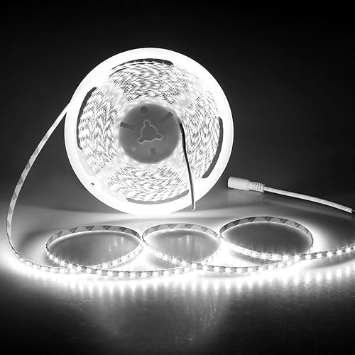 Aclorol LED Strip Light 10M Cool White 24V Flexible LED Tape Light 1200LEDs High Density Bright for Kitchen Cabinet Home Bar TV Mirror Van Lighting (Power Supply & Dimmer Not Included)