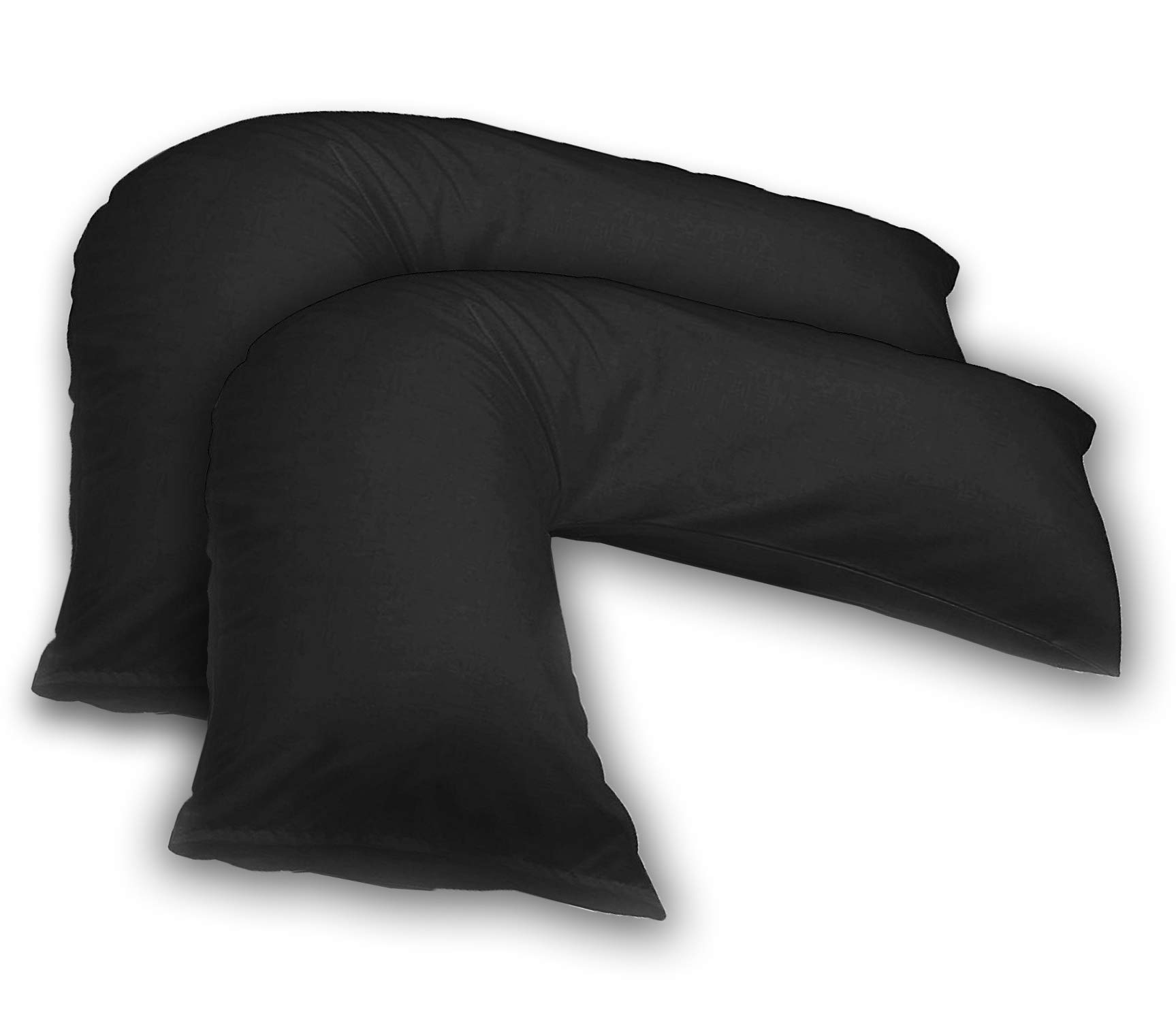 mFabrics Pack of 2 | Poly-Cotton Plain Dyed V Pillow Covers | UK V-Shaped Pillowcase Pair (Black)