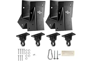 ABUSA Heavy Duty Swing Sets Brackets Including 2 Black A-Frame Swing Set Brackets and 4 Swing Hangers for Playground Equipment Mounting Parts Hardware Included (Black New Edition)
