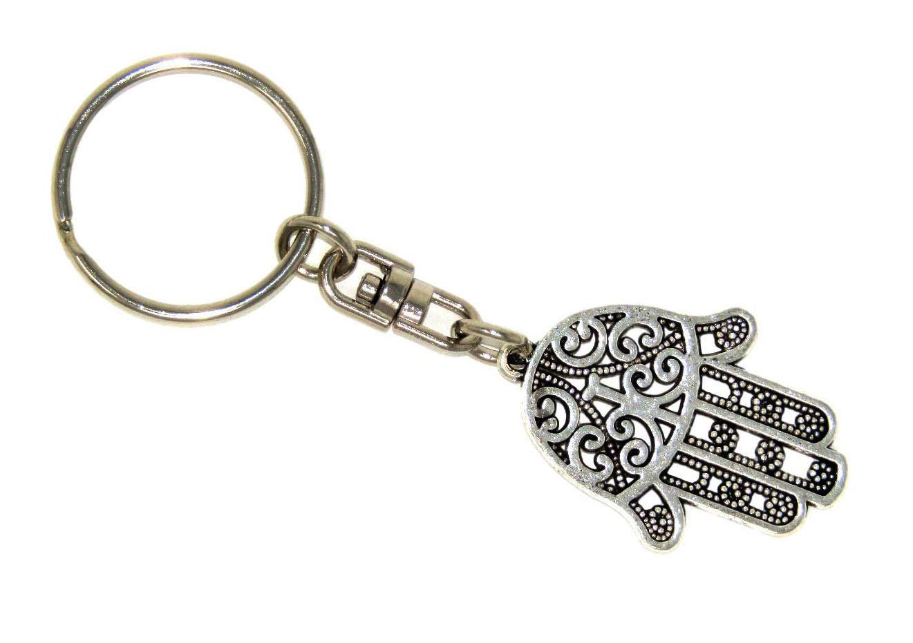 Jeannieparnell 198 - Hamsa Hand with Lucky Evil Eye Keyring - Good Luck Charm - Handmade