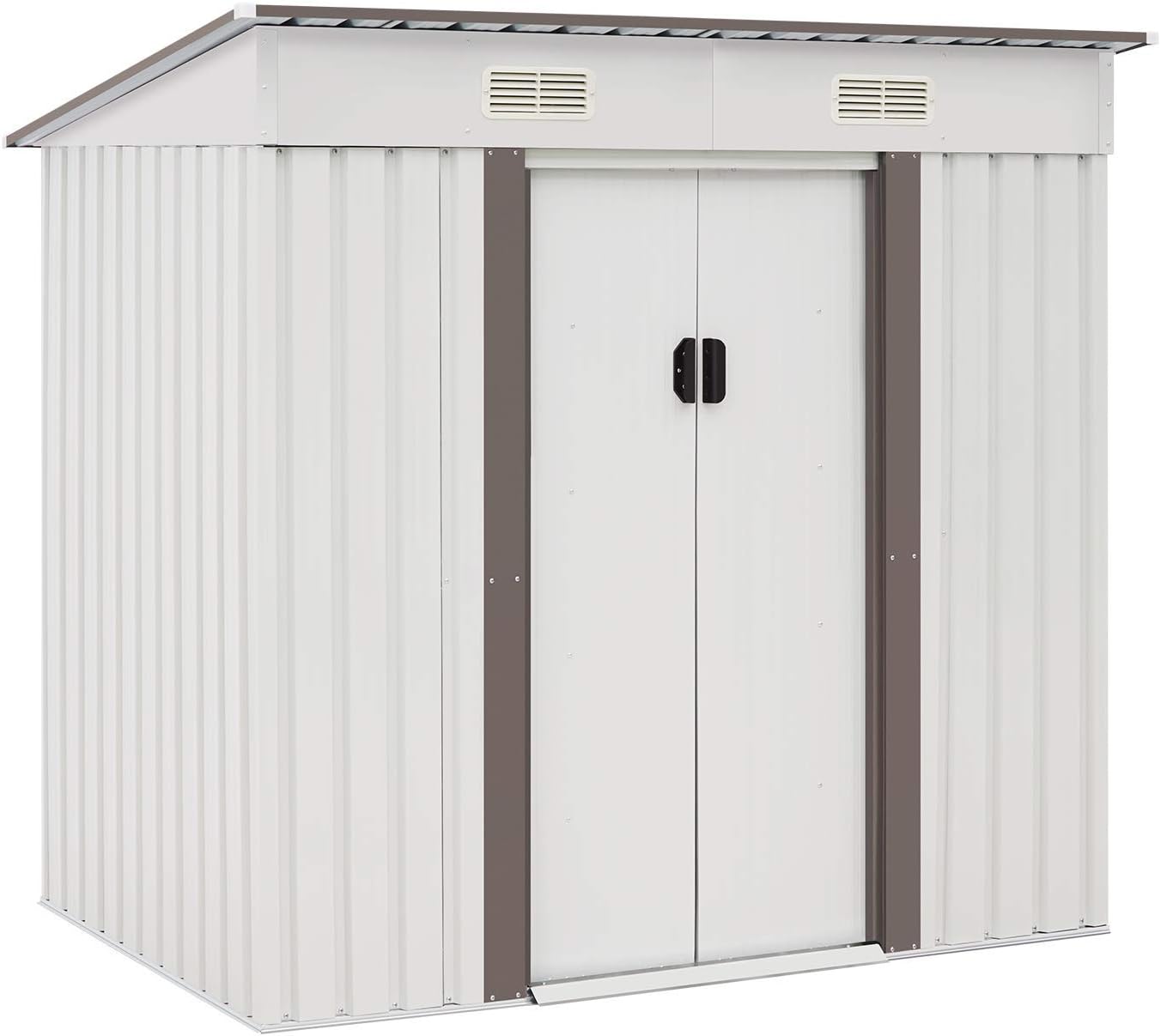 Patiomore 4X6 FT Outdoor Garden Storage Shed Yard Storage Tool Steel House with Sliding Door (White)