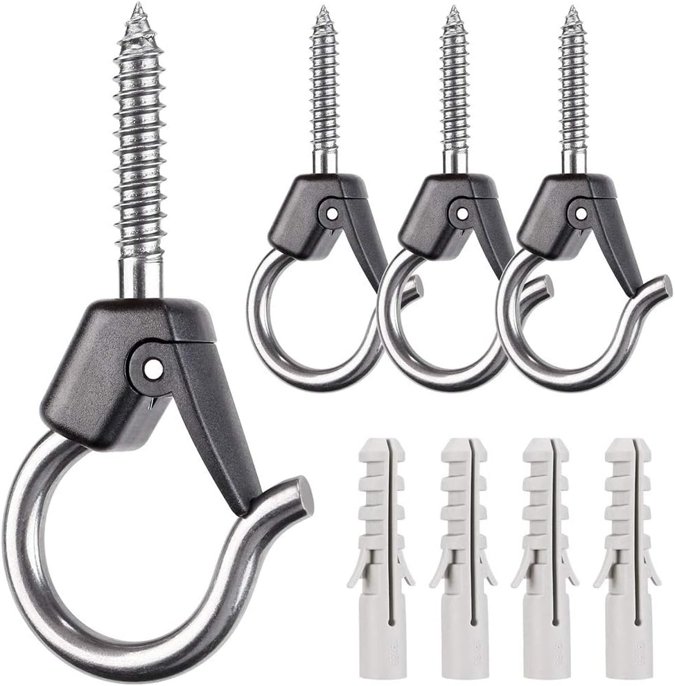 Outdoor Hanging Brackets - BeneLabel 4Pcs Wall Mount Ceiling Plant Hanger Hooks, Outdoor Hanging Brackets for Hanging Plant Light Outdoor Wire Fairy Lights Wind Chimes Bird Feeders, Safety Buckle Design, 4 1/4