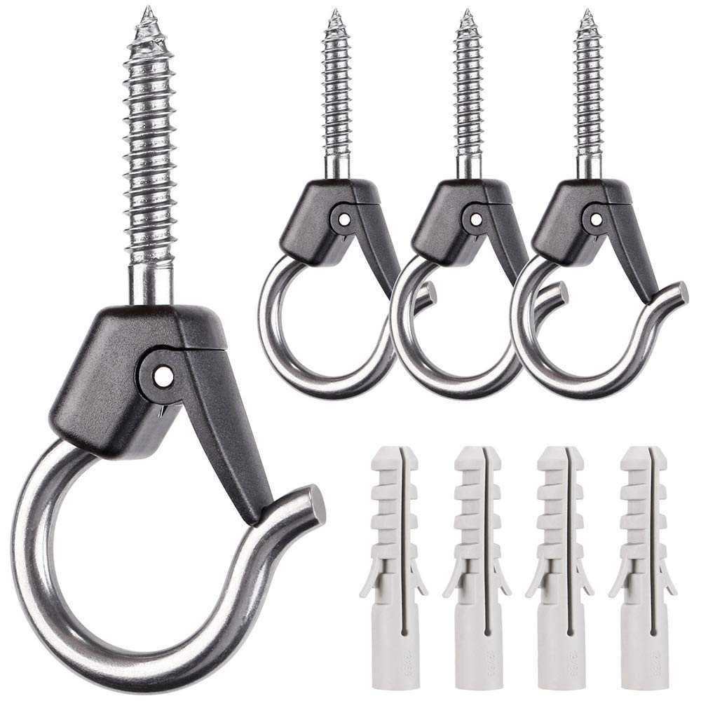 BeneLabel 4pcs M8 Christmas Light Hook Screw-in Hanger for Outdoor Garden Hanging Plant, String Wire, Cups, Kitchen Utensils with Safety Buckle & Expansion Anchor, 10.8cm / 150lbs, Black — image 1