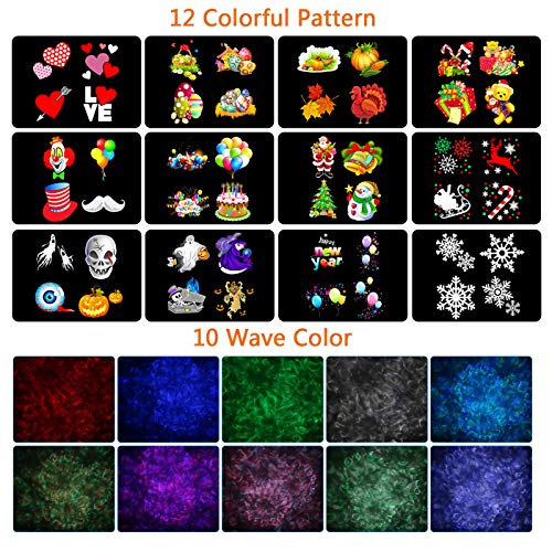TWFRIC 2 in 1 Projector Light for Hoilday, 12 Slide Patterns Projector Lights Remote Control Colorful Light Flowing Water Ripple Effects for Xmas Birthday Valentine's Day Parties Outdoor Indoor Use - Thumbnail 6