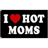 Aroxtms I Love Moms Flag - I Heart Hot Moms Funny Tapestry for Teen Girls Room Bedroom College Dorm - Mother's Day Birthday Valentines Day Decorations Banner Gifts