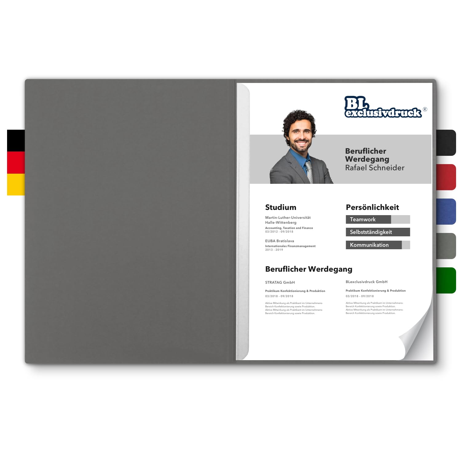 Pack of 8 Two-Part Application folders BL-Exclusive Print BL in Stone Grey - Premium Quality with Elegant Relief Embossing 'Bewerbung' - Product Design by 'Mario Lemani'