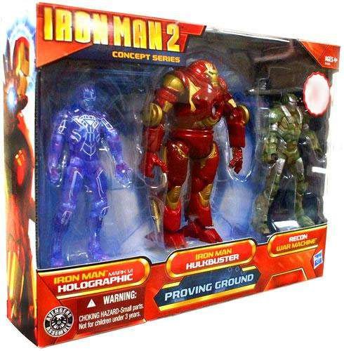 Iron Man 2 Movie Exclusive Concept Series 4 Inch Action Figure 3Pack Proving Ground Holographic Mark VI, Hulkbuster Armor Recon War Machine