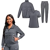 ALIALAVESTA Scrubs Set Three Piece Set Way Stretch Fabric - Stretch V-Neck Scrub Top & Jogger Pant & Scrub Jackets