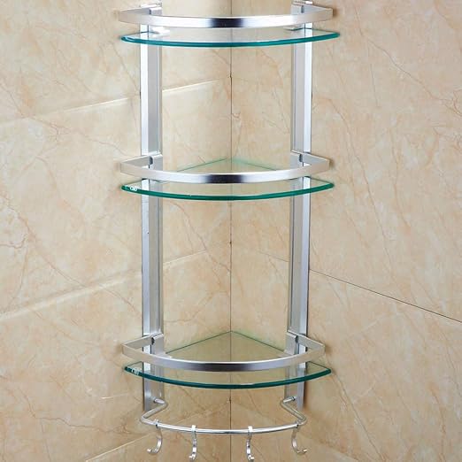 Amazon Com Modenny 3 Tier Glass Bathroom Shower Caddy Corner Shelf Organizer Rack Aluminum Shampoo Shelf Holder Home Kitchen