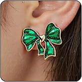 Christmas Bow Dangle Earrings for Women Red Green Enamel Bow Stud Earring Christmas Jewelry Holiday Earrings Xmas Costume Accessories