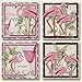 Tropical Pink Flamingo Bar & Grill Absorbent Coasters Set of 4