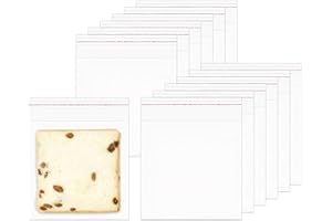 Resealable Adhesive Cello Bags 6x6" 200pcs Clear Cello Bags Square Plastic Bags for Cookie Bakery Candy Soap Cards Snacks Foo