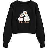 CIDER Oversized Sweater for Women Crew Neck Long Sleeve Knit Ducks Graphic Trendy Pullover Top Loose Fit