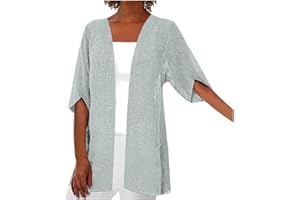 Aboser Lightweight Cardigans for Women Summer Linen Cardigan Casual Open Front Beach Cover Ups Half Sleeve Kimono Cardigan