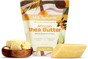 MGL Naturals Raw Unrefined Shea Butter Ivory 1 lb, African, 100% Pure, Raw, Unrefined, Grade A. Nourish and moisturize the skin and hair. Use alone or DIY recipes. From Ghana, West Africa. (16oz)