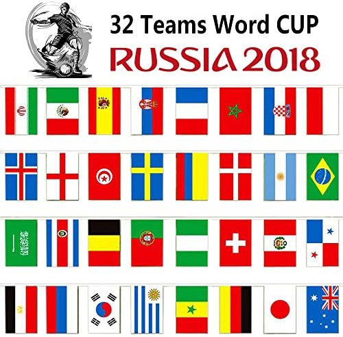 Peiosendor World Cup String Flag Banner Bunting 2018 100 Countries Flags FIFA Russia World Cup Top 32 Teams Flags For Fan Clubs KTV Sports Restaurants Game Night Decorations 8.27'' L x 8.27'' W